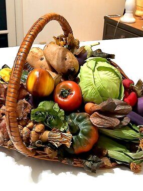 Handmade Vintage Harvest Cornucopia Basket Large Fall Decor Faux Vegetables Than
